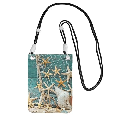 JEJEA Umhängetasche mit Seestern-Muschel-Motiv, für Damen und Herren, verstellbarer Riemen, für Reisen, Einkaufen, Schwarz , Einheitsgröße JEJEA Umhängetasche mit Seestern-Muschel-Motiv, für Damen und Herren, verstellbarer Riemen, für Reisen, Einkaufen, Schwarz , Einheitsgröße von JEJEA