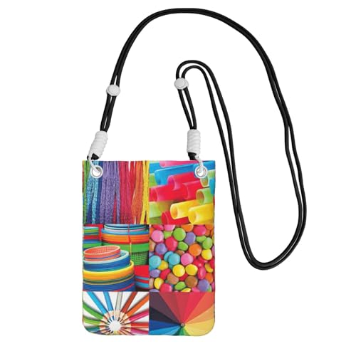 JEJEA Umhängetasche mit buntem Collage-Druck, für Damen und Herren, verstellbarer Riemen, Handygeldbörse, für Reisen und Einkaufen, Schwarz , Einheitsgröße JEJEA Umhängetasche mit buntem Collage-Druck, für Damen und Herren, verstellbarer Riemen, Handygeldbörse, für Reisen und Einkaufen, Schwarz , Einheitsgröße von JEJEA