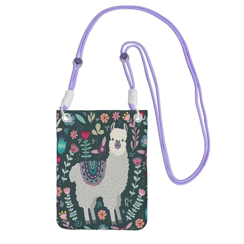 JEJEA Umhängetasche mit niedlichem Lama-Blumendruck, für Damen und Herren, verstellbarer Riemen, für Reisen, Einkaufen, violett, Einheitsgröße JEJEA Umhängetasche mit niedlichem Lama-Blumendruck, für Damen und Herren, verstellbarer Riemen, für Reisen, Einkaufen, violett, Einheitsgröße von JEJEA