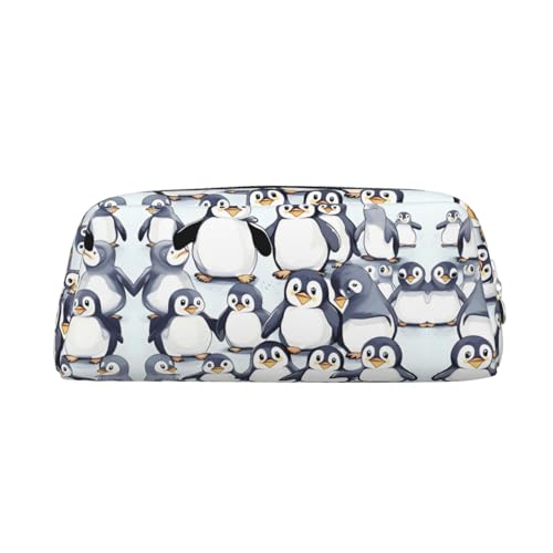 JEJEA Viele niedliche Baby-Pinguine, Skizzendruck, Leder-Federmäppchen, großes Fassungsvermögen, Schreibwaren, Stifttasche, vielseitige Make-up-Tasche, silber, Einheitsgröße, Kulturbeutel von JEJEA
