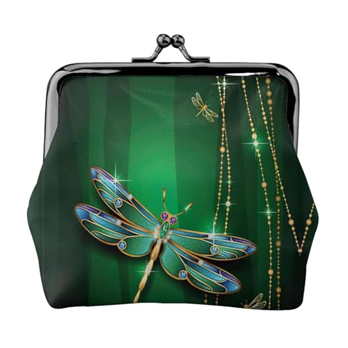 Kleingeldbörse mit Schmucksteinen, Libellen-Druck, tragbare Münzgeldbörse aus Faserleder, Mini-Geldbörse für Damen, Schwarz , Einheitsgröße, Münztasche von JEJEA