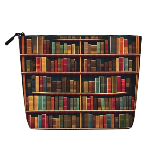 Kosmetiktasche mit Bücherregal, Bücherdruck, Reise-Kulturbeutel, Reise-Make-up-Tasche, tragbarer Make-up-Organizer für Damen, Schwarz , Einheitsgröße von JEJEA
