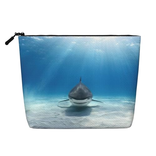 Kosmetiktasche mit Tiger-Hai-Aufdruck, Reise-Kulturbeutel, tragbar, für Damen, Schwarz , Einheitsgröße von JEJEA