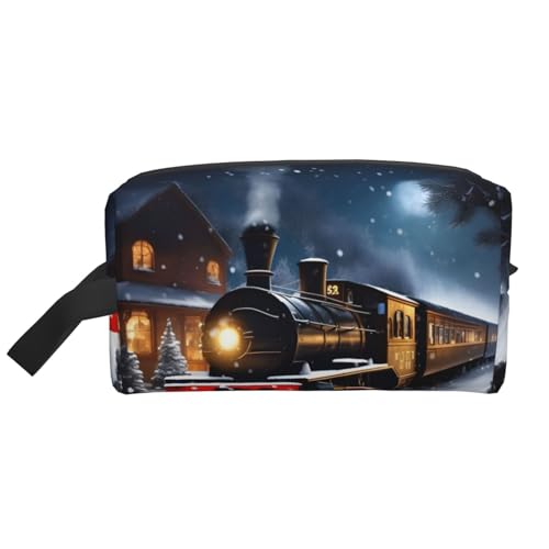 Kulturbeutel für Damen, Motiv: Winter, Weihnachten, Schnee, Nacht, Eisenbahn, Zug, Druck, geräumige Kapazität, Kosmetiktasche für Damen, weiß, Einheitsgröße von JEJEA