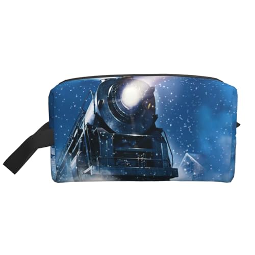 Kulturbeutel für Damen, Motiv: Winter, Weihnachten, Schnee, Nacht, Eisenbahn, Zug, Druck, geräumige Kapazität, Kosmetiktasche für Damen, weiß, Einheitsgröße von JEJEA