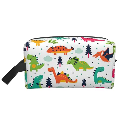 Kulturbeutel mit buntem Dinosaurier-Druck, geräumige Kapazität, Kosmetiktasche für Damen, Kulturbeutel für Herren, weiß, Einheitsgröße von JEJEA