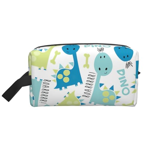 Kulturbeutel mit niedlichem Dinosaurier-Druck, geräumige Kapazität, Kosmetiktasche für Damen, Kulturbeutel für Herren, weiß, Einheitsgröße von JEJEA