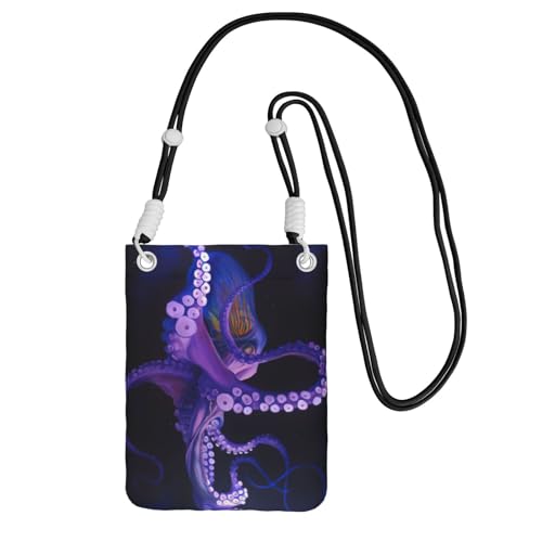 Lila Octopus Print Crossbody Handytasche für Damen und Herren, verstellbarer Riemen, Handygeldbörse, für Reisen und Einkaufen, Schwarz , Einheitsgröße Lila Octopus Print Crossbody Handytasche für Damen und Herren, verstellbarer Riemen, Handygeldbörse, für Reisen und Einkaufen, Schwarz , Einheitsgröße von JEJEA