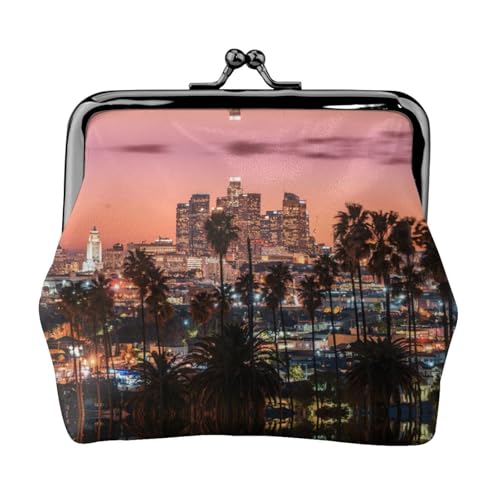 Los Angeles Geldbörse mit Palmen-Druck, tragbare Münzgeldbörse aus Faserleder, Mini-Geldbörse für Damen, Schwarz , Einheitsgröße, Münztasche von JEJEA