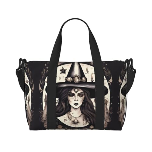 Magic Witch Witchcraft Reisetasche mit böhmischem Druck, Wochenendtasche für Damen, leichte Handgepäcktasche, persönliche Gegenstände, Schwarz , Einheitsgröße von JEJEA