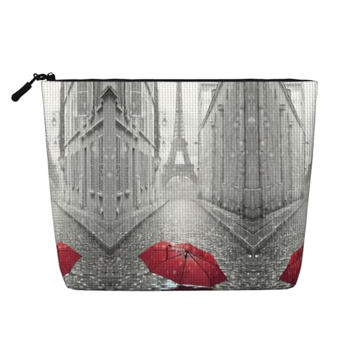 Make-up-Tasche, Motiv: Eiffelturm Paris Straße, roter Regenschirm, Reise-Kulturbeutel, Reise-Make-up-Tasche, tragbarer Make-up-Organizer für Damen, Schwarz , Einheitsgröße von JEJEA