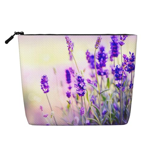 Make-up-Tasche, Reise-Kulturbeutel, Reise-Make-up-Tasche, tragbarer Make-up-Organizer für Damen, Lavendel-Blumen-Print, Schwarz , Einheitsgröße von JEJEA