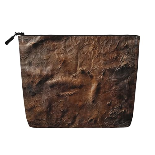 Make-up-Tasche aus braunem Rindsleder, Kunstdruck, Reise-Kulturbeutel, Reise-Make-up-Tasche, tragbarer Make-up-Organizer für Damen, Schwarz , Einheitsgröße von JEJEA