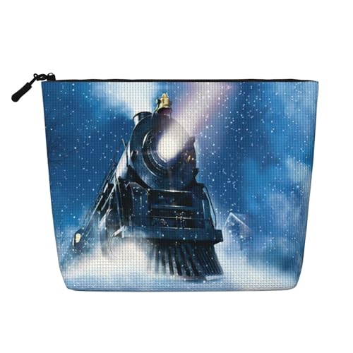 Make-up-Tasche für den Winter, Weihnachten, Schnee, Nacht, Eisenbahn, Zug, Druck, Reise-Kulturbeutel, Reise-Make-up-Tasche, tragbarer Make-up-Organizer für Damen, Schwarz , Einheitsgröße von JEJEA