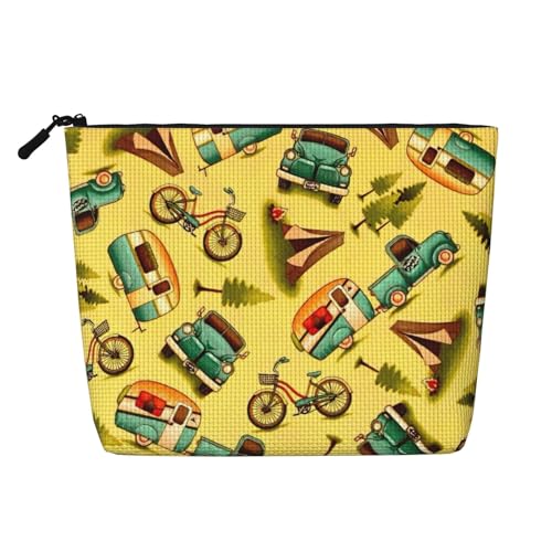 Make-up-Tasche mit Auto- und Fahrradaufdruck, Reise-Kulturbeutel, tragbarer Make-up-Organizer für Damen, Schwarz , Einheitsgröße von JEJEA