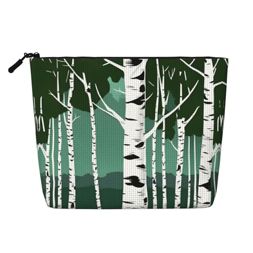 Make-up-Tasche mit Birkenbäumen-Aufdruck, Reise-Kulturbeutel, Reise-Make-up-Tasche, tragbarer Make-up-Organizer für Damen, Schwarz , Einheitsgröße von JEJEA