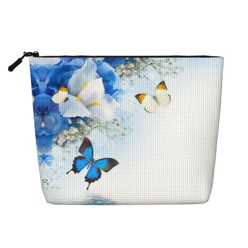 Make-up-Tasche mit Blumen und Schmetterlings-Aufdruck, Reise-Kulturbeutel, tragbare Make-up-Tasche für Damen, Schwarz , Einheitsgröße von JEJEA