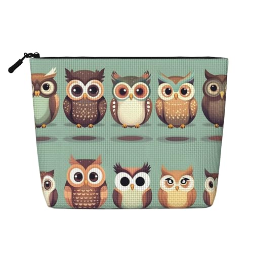 Make-up-Tasche mit Cartoon-Eulen-Motiv, Reise-Kulturbeutel, Reise-Make-up-Tasche, tragbarer Make-up-Organizer für Damen, Schwarz , Einheitsgröße von JEJEA