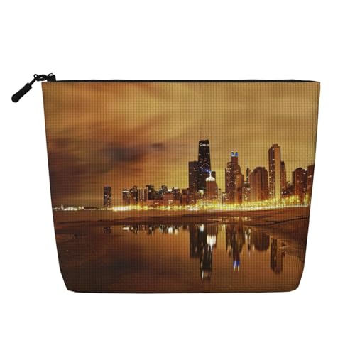 Make-up-Tasche mit Chicago-Aufdruck, Reise-Kulturbeutel, tragbare Make-up-Tasche für Damen, Schwarz , Einheitsgröße von JEJEA