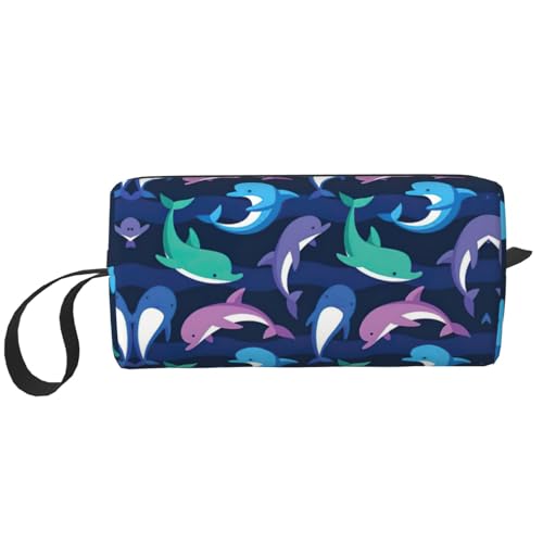 Make-up-Tasche mit Delfin-Druck, langlebige Kosmetiktasche, Make-up-Reisetasche, unverzichtbares Geschenk für Damen und Herren, weiß, Einheitsgröße von JEJEA
