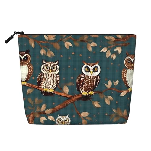 Make-up-Tasche mit Eulen auf Baumzweigen, Reise-Kulturbeutel, Reise-Make-up-Tasche, tragbarer Make-up-Organizer für Damen, Schwarz , Einheitsgröße von JEJEA
