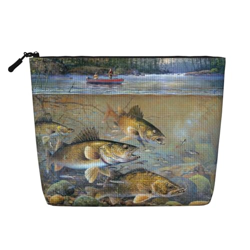 Make-up-Tasche mit Fischermotiv, Reise-Kulturbeutel, Reise-Make-up-Tasche, tragbarer Make-up-Organizer für Damen, Schwarz , Einheitsgröße von JEJEA