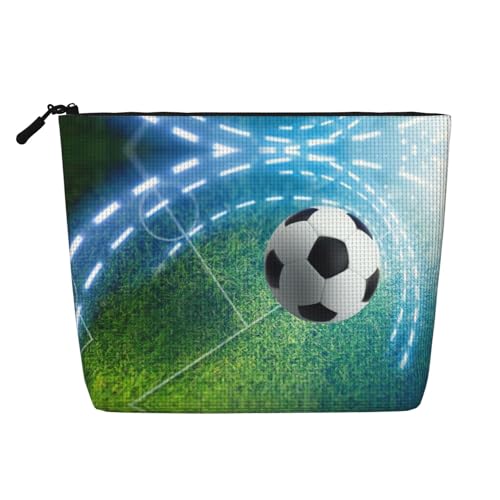 Make-up-Tasche mit Fußball-Aufdruck, Reise-Kulturbeutel, Reise-Make-up-Tasche, tragbarer Make-up-Organizer für Damen, Schwarz , Einheitsgröße von JEJEA