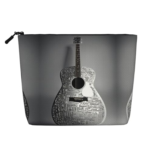 Make-up-Tasche mit Gitarrenmuster, Reise-Kulturbeutel, tragbar, für Damen, Schwarz , Einheitsgröße von JEJEA
