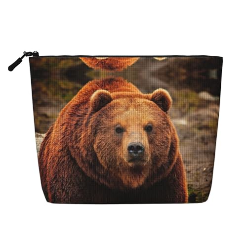 Make-up-Tasche mit Grizzly-Bär-Aufdruck, Reise-Kulturbeutel, Reise-Make-up-Tasche, tragbarer Make-up-Organizer für Damen, Schwarz , Einheitsgröße von JEJEA