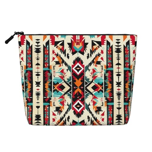 Make-up-Tasche mit Indianer-Muster, Reise-Kulturbeutel, Reise-Make-up-Tasche, tragbarer Make-up-Organizer für Damen, Schwarz , Einheitsgröße von JEJEA