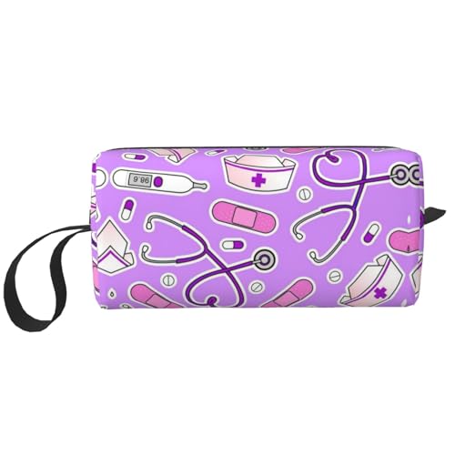 Make-up-Tasche mit Krankenschwester-Muster, strapazierfähig, Reise-Tasche, ideales Geschenk für Damen und Herren, Violett, weiß, Einheitsgröße von JEJEA