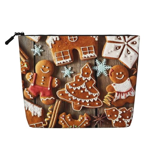 Make-up-Tasche mit Lebkuchen-Aufdruck, Reise-Kulturbeutel, Reise-Make-up-Tasche, tragbarer Make-up-Organizer für Damen, Schwarz , Einheitsgröße von JEJEA
