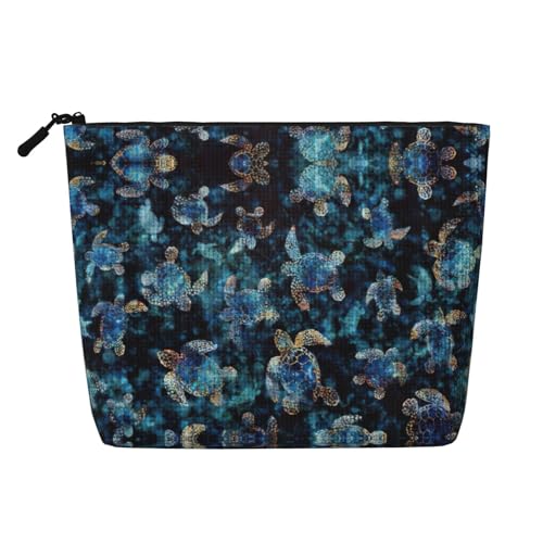 Make-up-Tasche mit Meeresschildkröten-Druck, Reise-Kulturbeutel, tragbare Make-up-Tasche für Damen, Schwarz , Einheitsgröße von JEJEA
