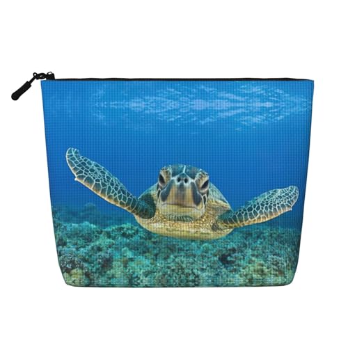 Make-up-Tasche mit Meeresschildkröten-Motiv, Reise-Kulturbeutel, tragbar, für Damen, Schwarz , Einheitsgröße von JEJEA