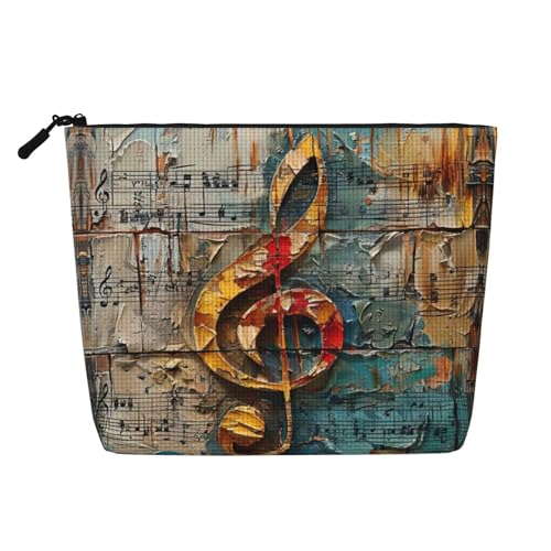 Make-up-Tasche mit Musiknoten-Aufdruck, Reise-Kulturbeutel, tragbare Make-up-Tasche für Damen, Schwarz , Einheitsgröße von JEJEA