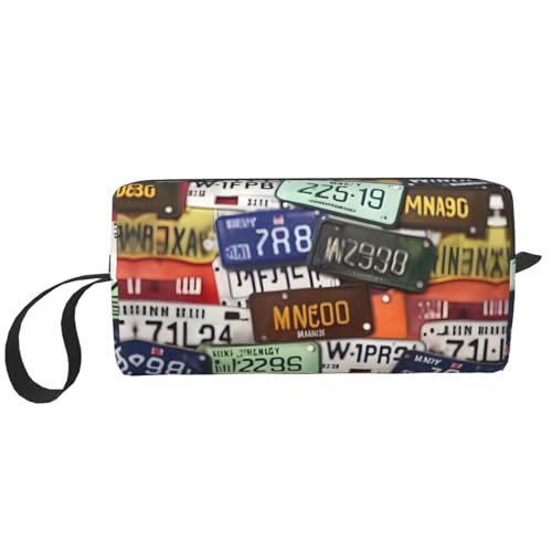 Make-up-Tasche mit Nummernschild-Druck, langlebige Kosmetiktasche, Make-up, Reisetasche, wichtige Geschenke für Damen und Herren, weiß, Einheitsgröße von JEJEA