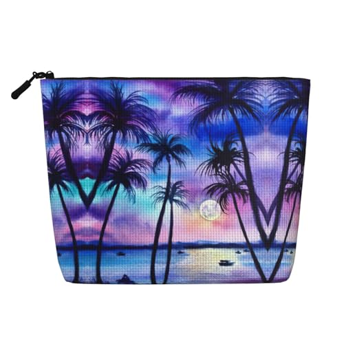 Make-up-Tasche mit Palmenmuster, Reise-Kulturbeutel, tragbar, für Damen, Schwarz , Einheitsgröße von JEJEA