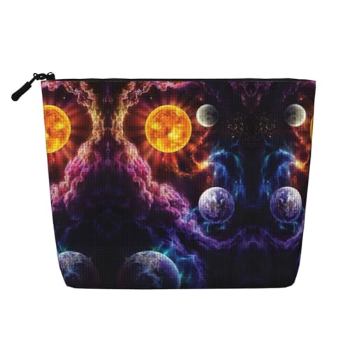 Make-up-Tasche mit Planeten-Druck, Reise-Kulturbeutel, tragbare Make-up-Tasche für Damen, Schwarz , Einheitsgröße von JEJEA