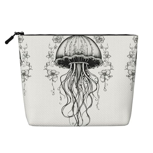 Make-up-Tasche mit Quallen-Muster, Reise-Kulturbeutel, Reise-Make-up-Tasche, tragbarer Make-up-Organizer für Damen, Schwarz , Einheitsgröße von JEJEA