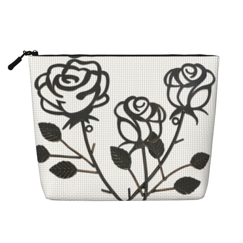 Make-up-Tasche mit Rosen-Motiv, Reise-Kulturbeutel, Reise-Make-up-Tasche, tragbarer Make-up-Organizer für Damen, Schwarz , Einheitsgröße von JEJEA