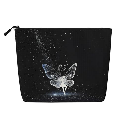 Make-up-Tasche mit Schmetterlings-Aufdruck, Reise-Kulturbeutel, tragbarer Make-up-Organizer für Damen, Schwarz , Einheitsgröße von JEJEA