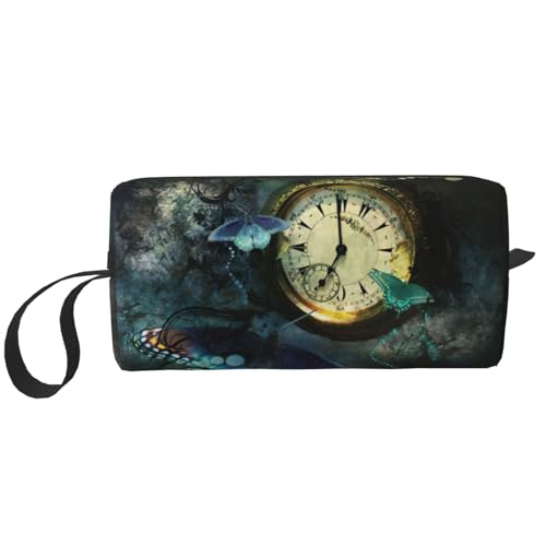 Make-up-Tasche mit Schmetterlings-Uhren-Aufdruck, langlebige Kosmetiktasche, Make-up, Reisetasche, unverzichtbares Geschenk für Damen und Herren, weiß, Einheitsgröße von JEJEA