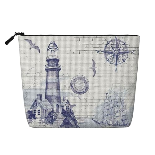 Make-up-Tasche mit Segelboot-Motiv, nautischer Kompass, Reise-Kulturbeutel, Reise-Make-up-Tasche, tragbarer Make-up-Organizer für Damen, Schwarz , Einheitsgröße von JEJEA