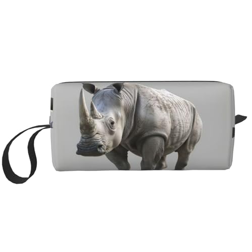 Make-up-Tasche mit Tier-Nashorn-Aufdruck, langlebige Kosmetiktasche, Make-up, Reisetasche, wichtige Geschenke für Damen und Herren, weiß, Einheitsgröße von JEJEA