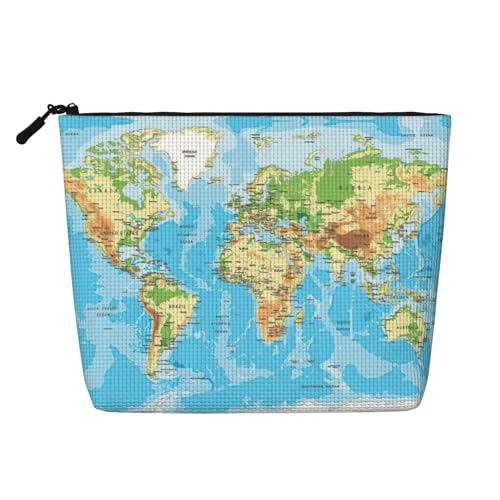 Make-up-Tasche mit Weltkarten-Aufdruck, Reise-Kulturbeutel, tragbare Make-up-Tasche für Damen, Schwarz , Einheitsgröße von JEJEA