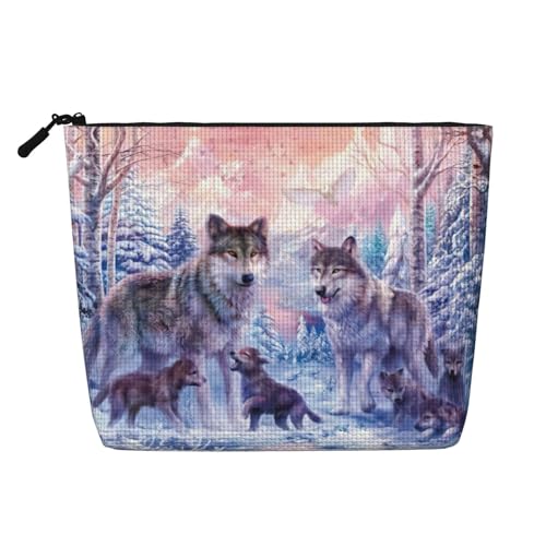 Make-up-Tasche mit Wölf-Motiv, Reise-Kulturbeutel, tragbar, für Damen, Schwarz , Einheitsgröße von JEJEA