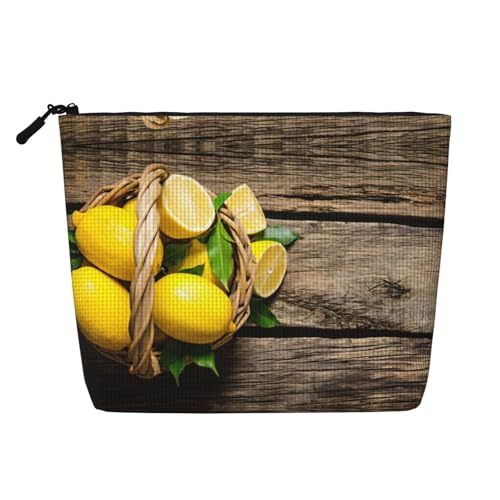 Make-up-Tasche mit Zitronen-Aufdruck, Reise-Kulturbeutel, Reise-Make-up-Tasche, tragbarer Make-up-Organizer für Damen, Schwarz , Einheitsgröße von JEJEA