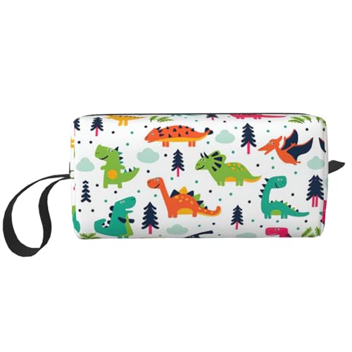 Make-up-Tasche mit buntem Dinosaurier-Aufdruck, langlebige Kosmetiktasche, Make-up, Reisetasche, unverzichtbares Geschenk für Damen und Herren, weiß, Einheitsgröße von JEJEA
