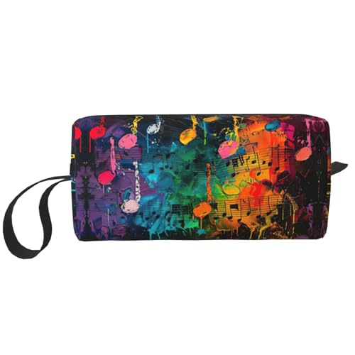 Make-up-Tasche mit buntem Musiknoten-Druck, langlebige Kosmetiktasche, Make-up, Reisetasche, wichtige Geschenke für Damen und Herren, weiß, Einheitsgröße von JEJEA