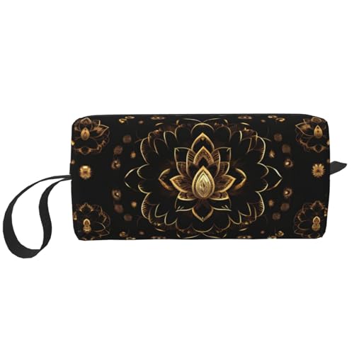 Make-up-Tasche mit goldfarbenem Lotusblumen-Aufdruck, langlebige Kosmetiktasche, Make-up, Reisetasche, wichtige Geschenke für Damen und Herren, weiß, Einheitsgröße Make-up-Tasche mit goldfarbenem Lotusblumen-Aufdruck, langlebige Kosmetiktasche, Make-up, Reisetasche, wichtige Geschenke für Damen und Herren, weiß, Einheitsgröße von JEJEA